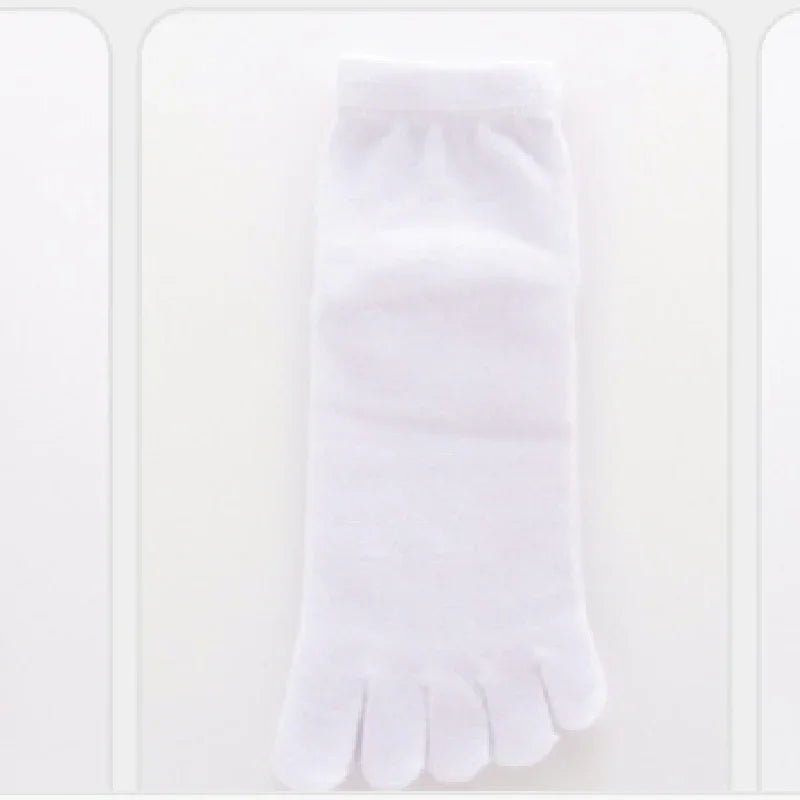 Single white toe socks made of soft cotton fabric displayed on a white background