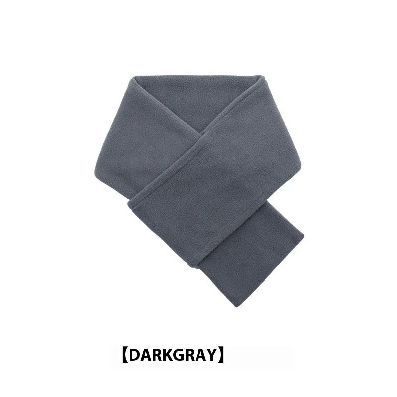 Dark gray soft fleece scarf folded on white background