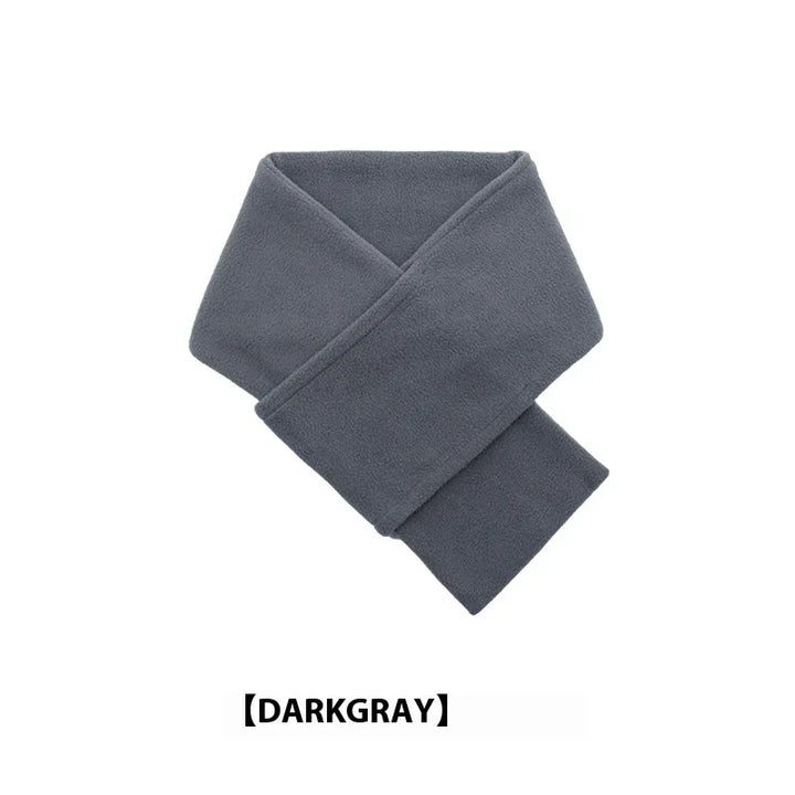 Dark gray soft fleece scarf folded on white background