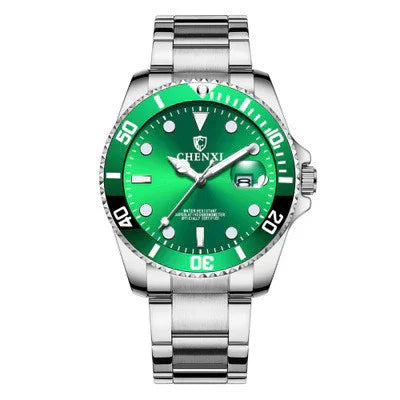 Chenxi men's stainless steel wristwatch with green dial and rotating bezel