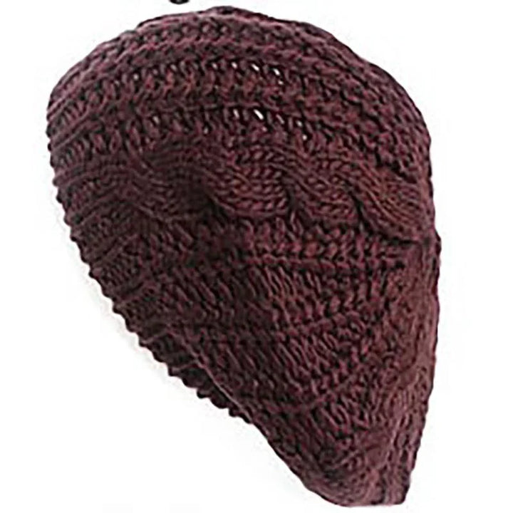 Handmade dark brown crocheted beanie hat with textured stitch pattern