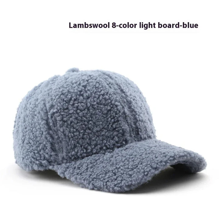 Blue lambswool 8-color light textured baseball cap with curved brim