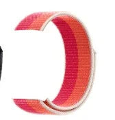 Pink and orange woven fabric Apple Watch band with stainless steel connectors