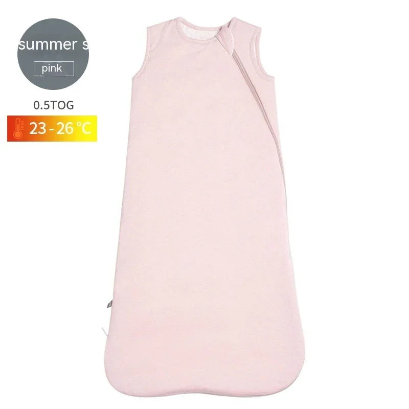 Pink sleeveless summer baby sleeping bag with 0.5 TOG for 23-26°C weather