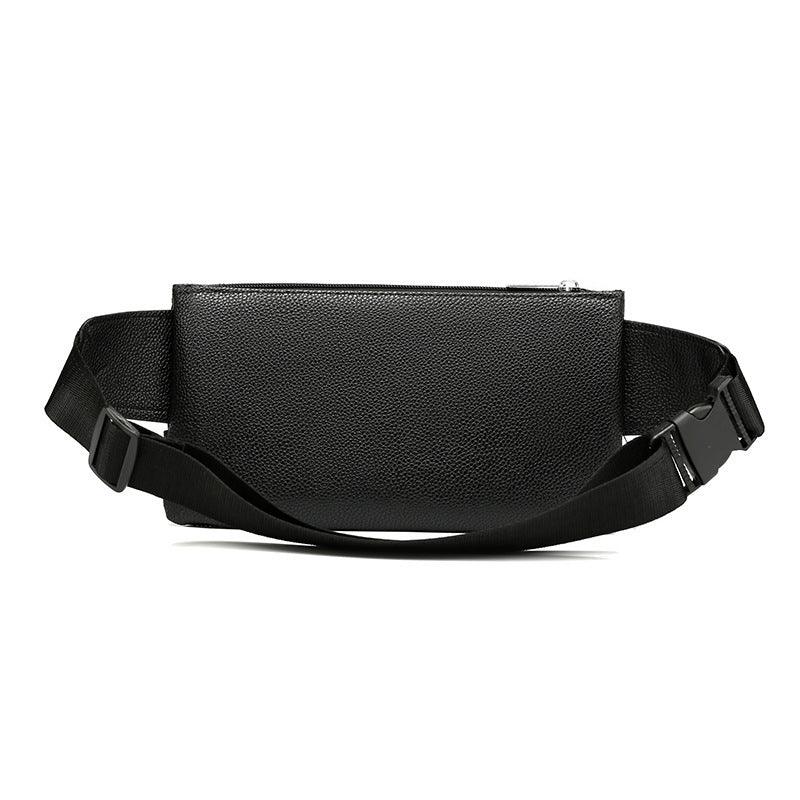 sleek black leather waist bag with adjustable strap and zipper closure
