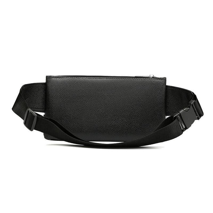 sleek black leather waist bag with adjustable strap and zipper closure
