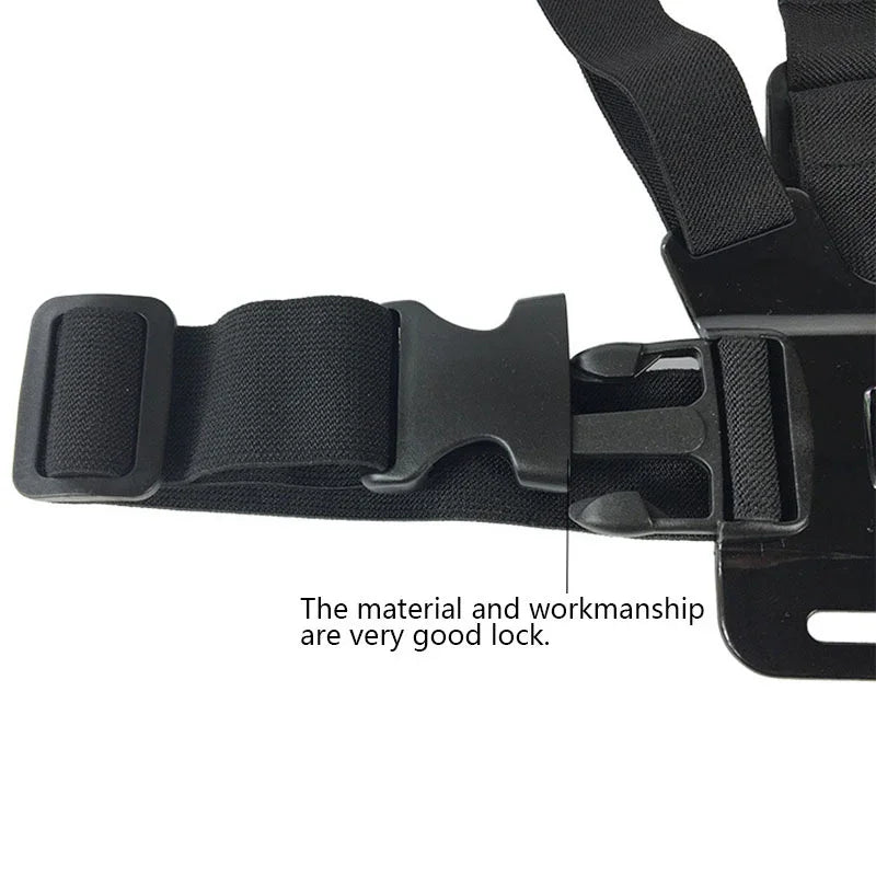 Black adjustable nylon strap with heavy-duty plastic buckle and secure locking clip.