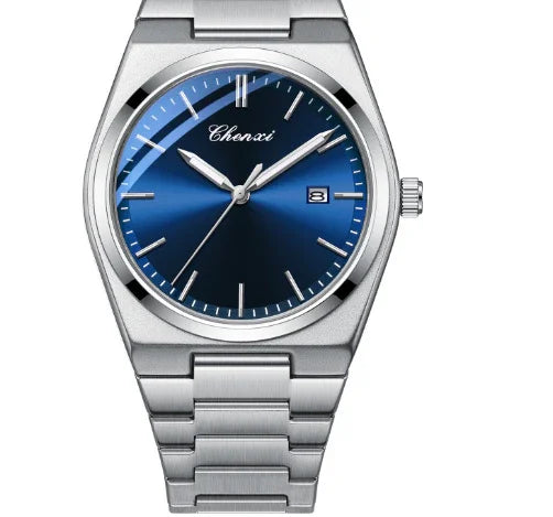 Chenxi men's stainless steel wristwatch with blue dial and date display
