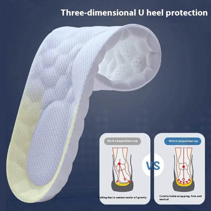 White three-dimensional U-shaped heel protection cushioning insole with side comparison diagram