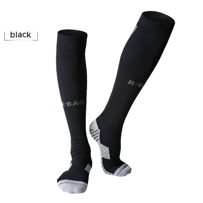 Black knee high compression socks with gray accents and R-BAO logo
