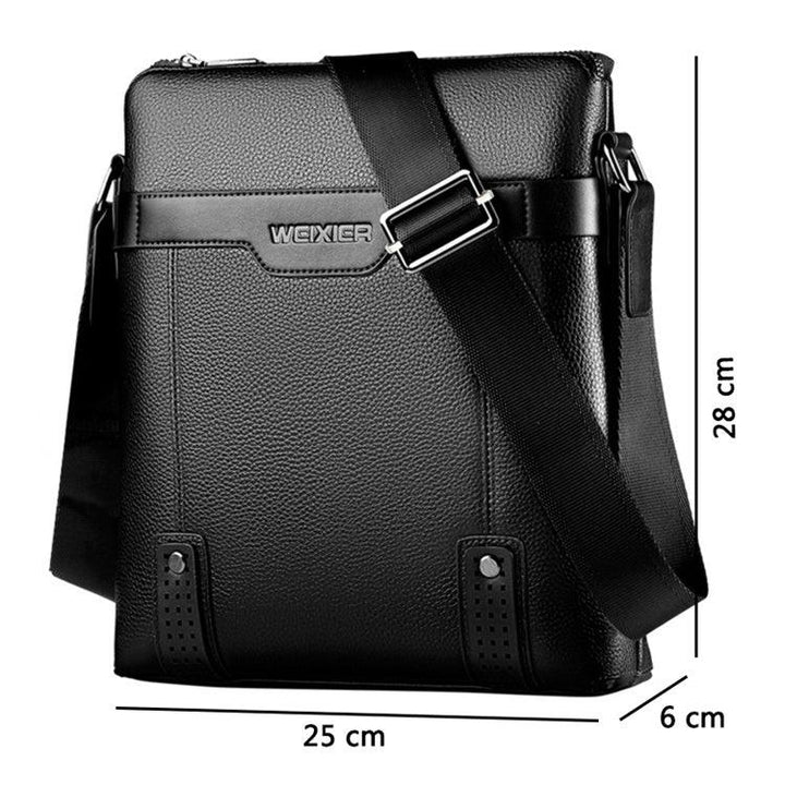 Black WEIXIER leather crossbody shoulder bag with adjustable strap, 25x28x6 cm, textured finish