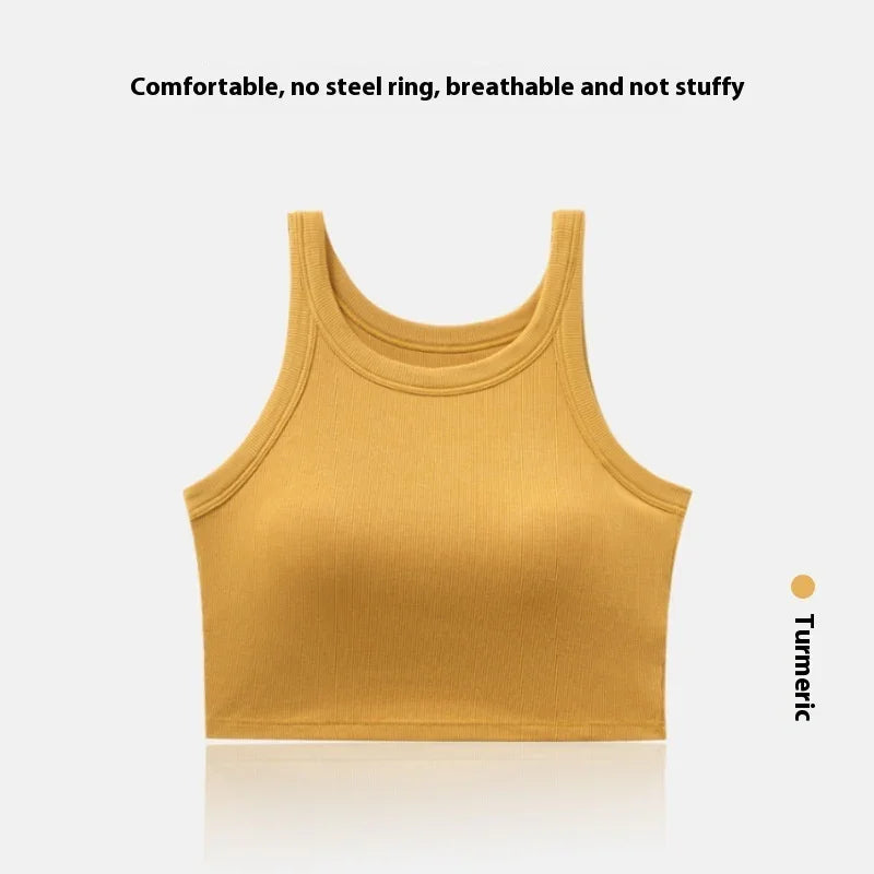 Turmeric yellow breathable cropped tank top with no steel ring, comfortable fit
