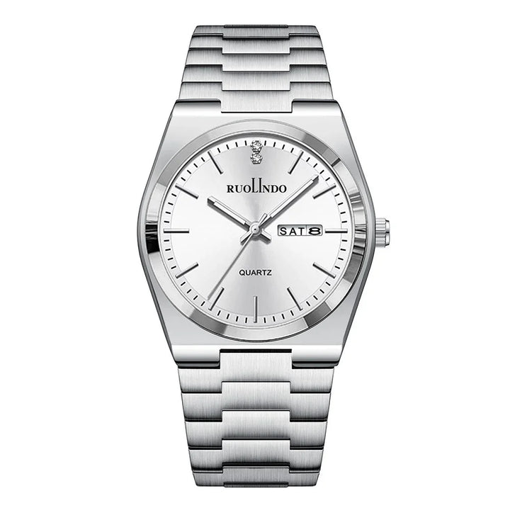 Silver RUOLINDO quartz wristwatch with stainless steel band and day-date display