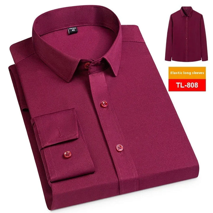 Folded maroon dress shirt with buttons and long elastic sleeves, model TL-808