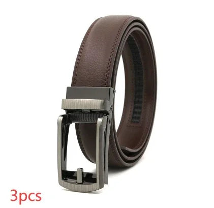 brown leather men's belt with silver metal buckle isolated on white background