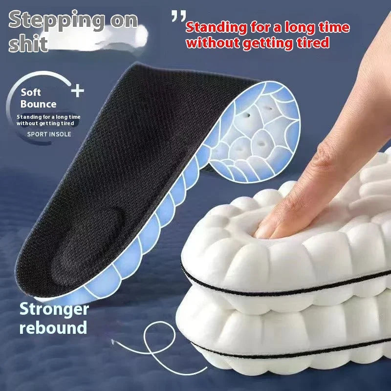 Sport insoles with soft bounce and strong rebound cushioning for long standing comfort