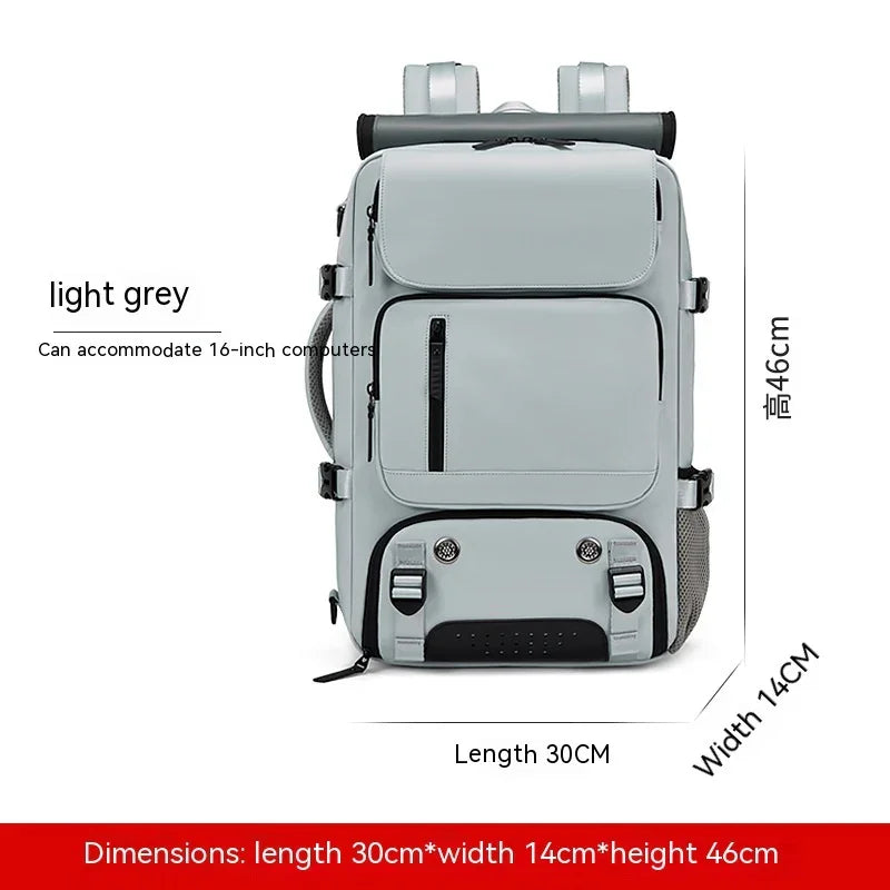 Light grey backpack for 16-inch laptop, front pockets, 30x14x46cm dimensions