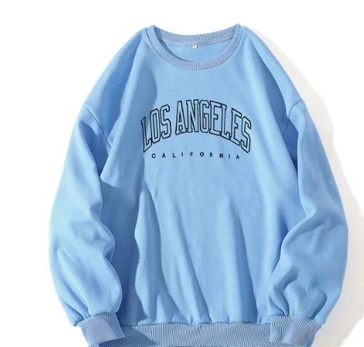Light blue Los Angeles California crewneck sweatshirt with ribbed cuffs and hem