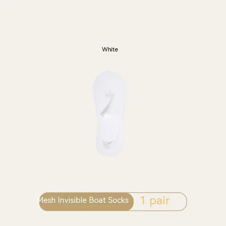 Single white mesh invisible boat sock displayed on beige background, 1 pair packaging