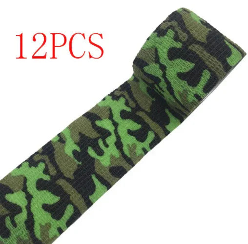 Green camouflage self-adhesive tape roll, 12PCS pack, durable bandage wrap