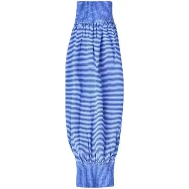 Blue and white striped knit sleeve cuff extender with ribbed ends