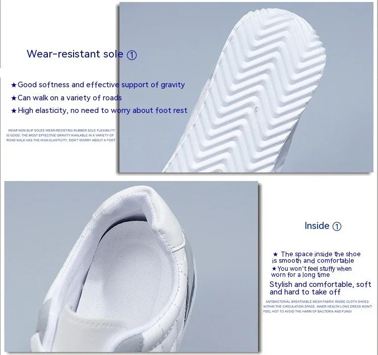 White sneaker sole with zigzag wear-resistant pattern and soft, comfortable shoe interior