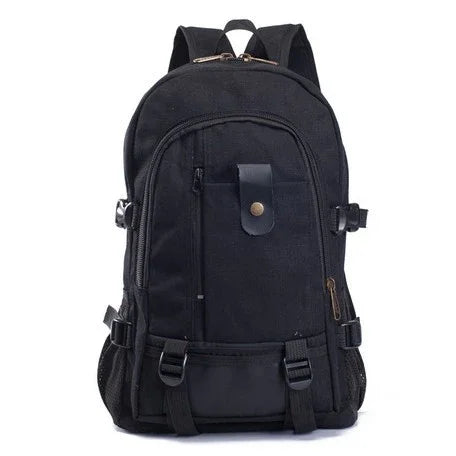 black durable backpack with multiple zippered compartments and side mesh pockets
