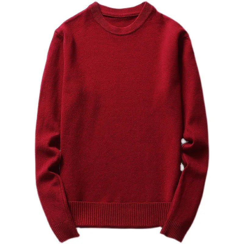 Classic red crewneck sweater with ribbed cuffs and hem, soft knit fabric