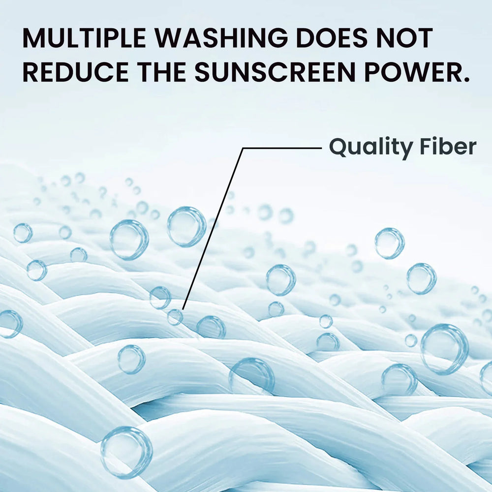 Close-up of woven quality fibers with water droplets, illustrating sunscreen durability after multiple washes