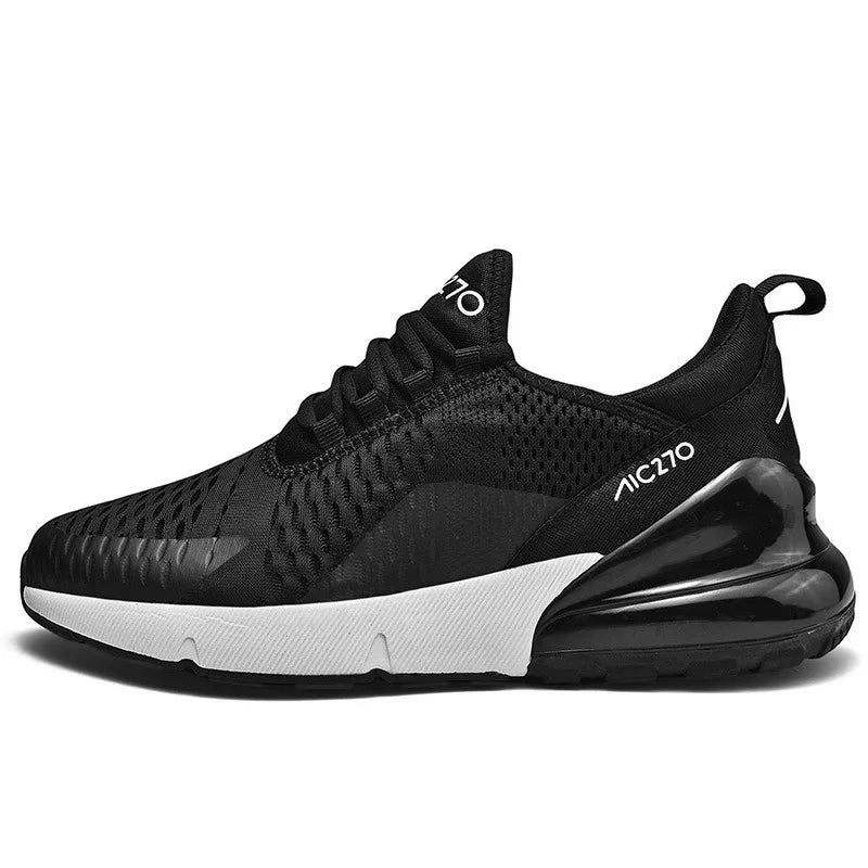 Black and white Air 270 sneaker with breathable mesh upper and visible air cushion sole