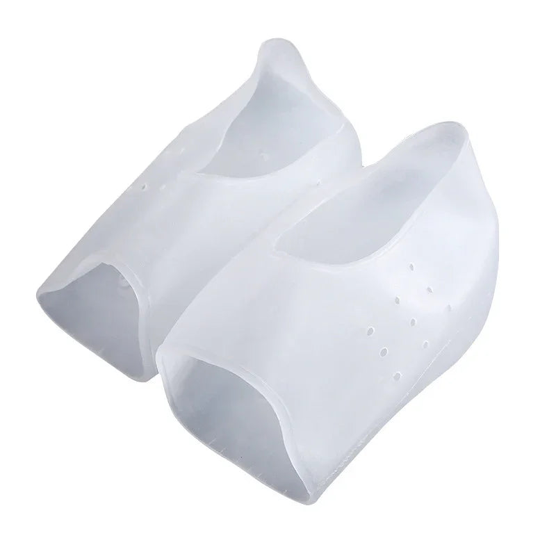 pair of translucent white silicone gel heel protectors with ventilation holes