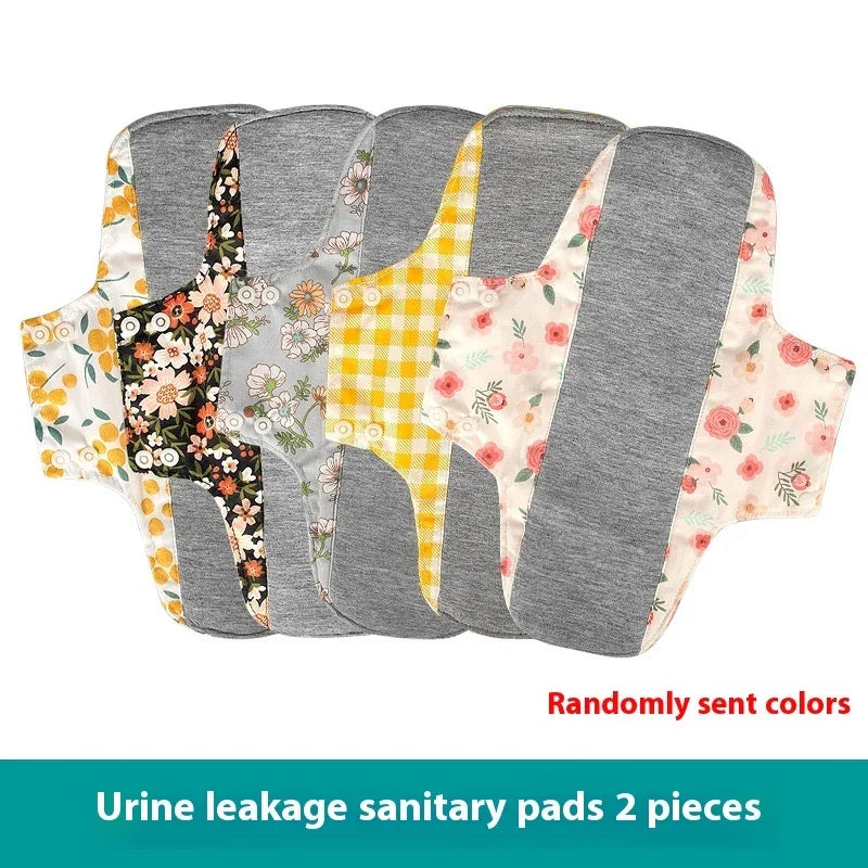 Set of reusable urine leakage sanitary pads with floral and checkered patterns in soft fabric