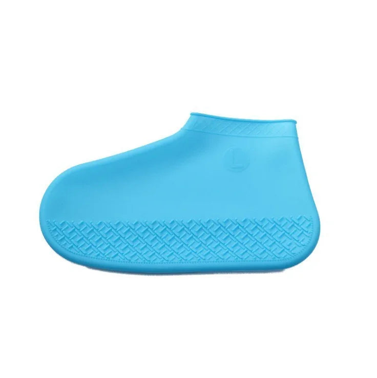 blue silicone waterproof shoe cover with textured sole for rain protection