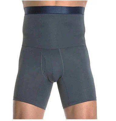 men's high-waisted dark gray compression boxer briefs with wide waistband