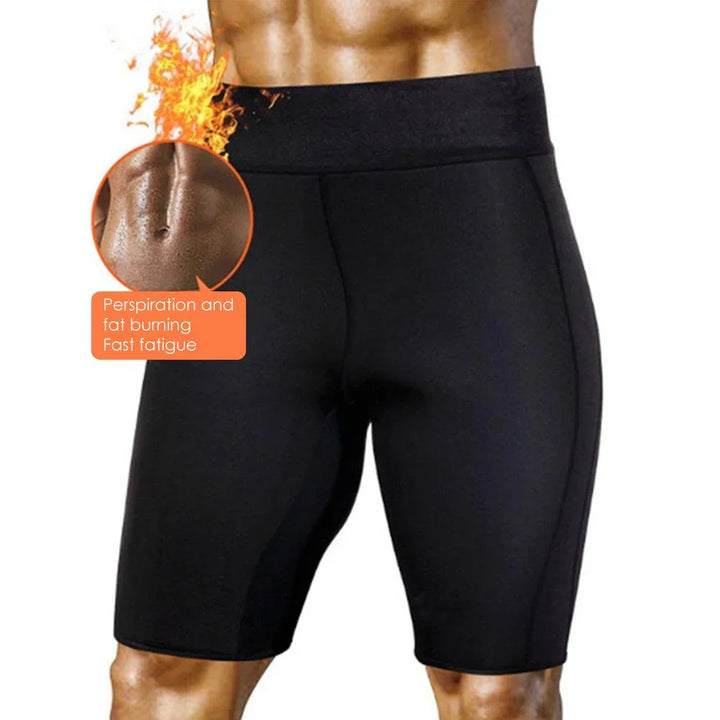 Black high-waist slimming shorts for men promoting fat burning and perspiration