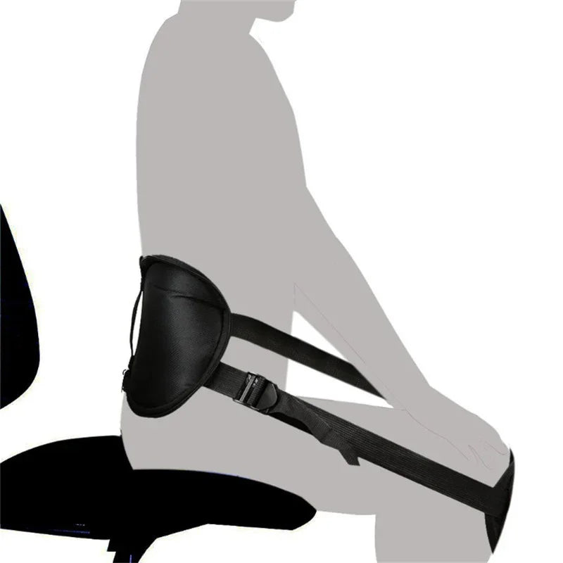 Lumbar support belt for posture correction on seated person illustration