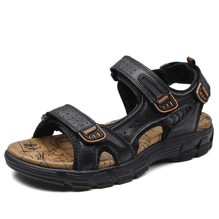 black men's sports sandals with adjustable straps and cushioned printed insole