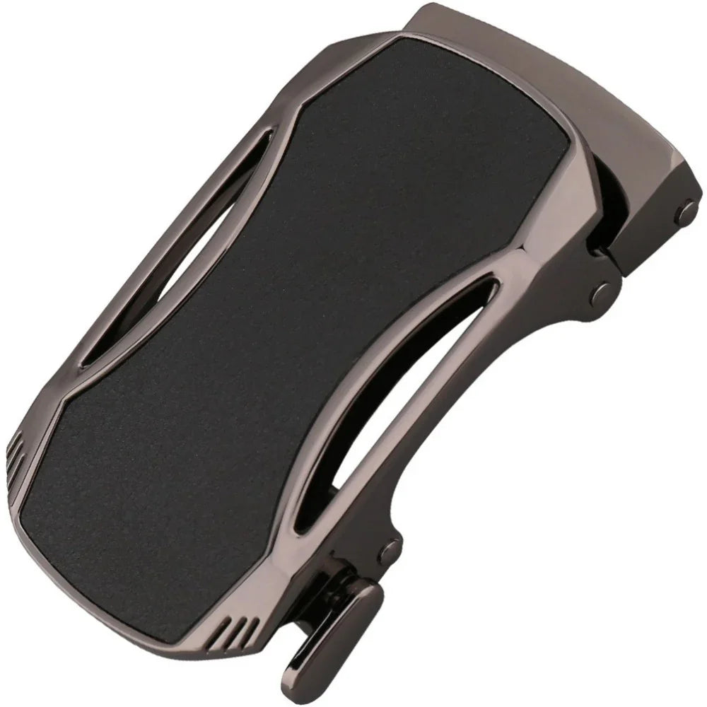 sleek black and gunmetal gray automatic men's belt buckle with modern design