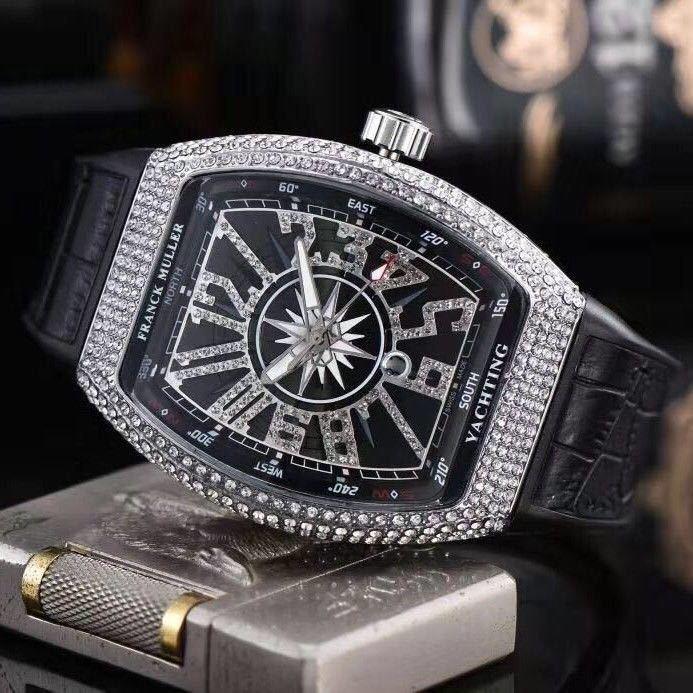 Franck Muller Yachting men's luxury watch with diamond bezel and black leather strap