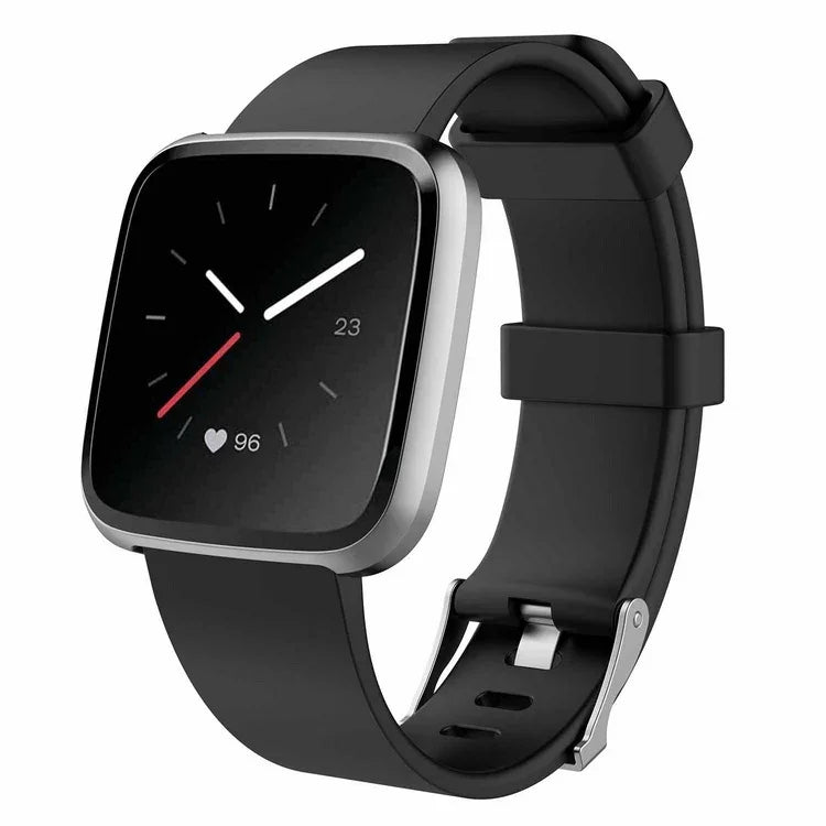 Black fitness smartwatch with heart rate monitor and sleek silicone wristband