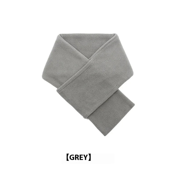 Soft grey fleece scarf folded on white background with GREY label