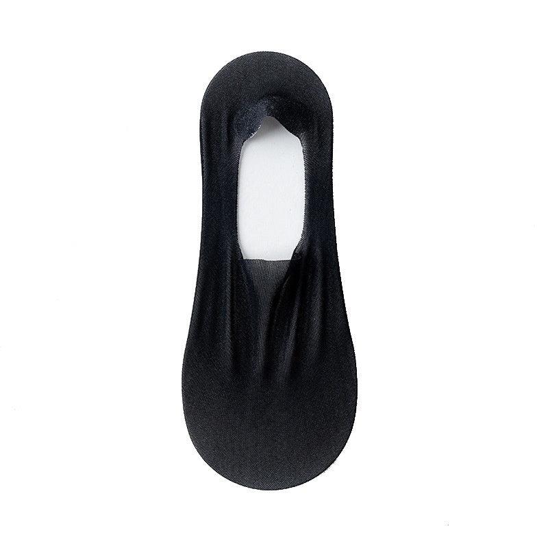 black no-show liner sock made of thin breathable fabric on white background