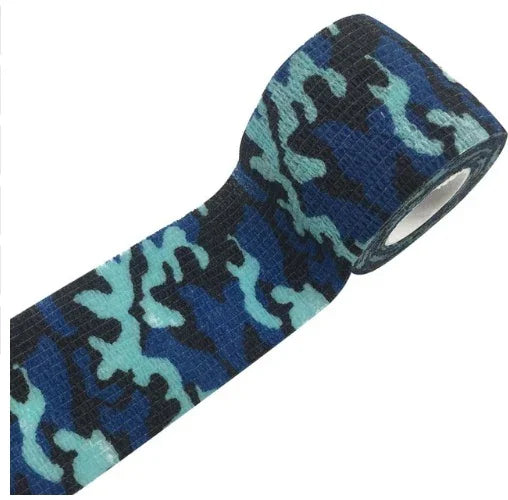 Blue camouflage self-adhesive bandage wrap roll on white background