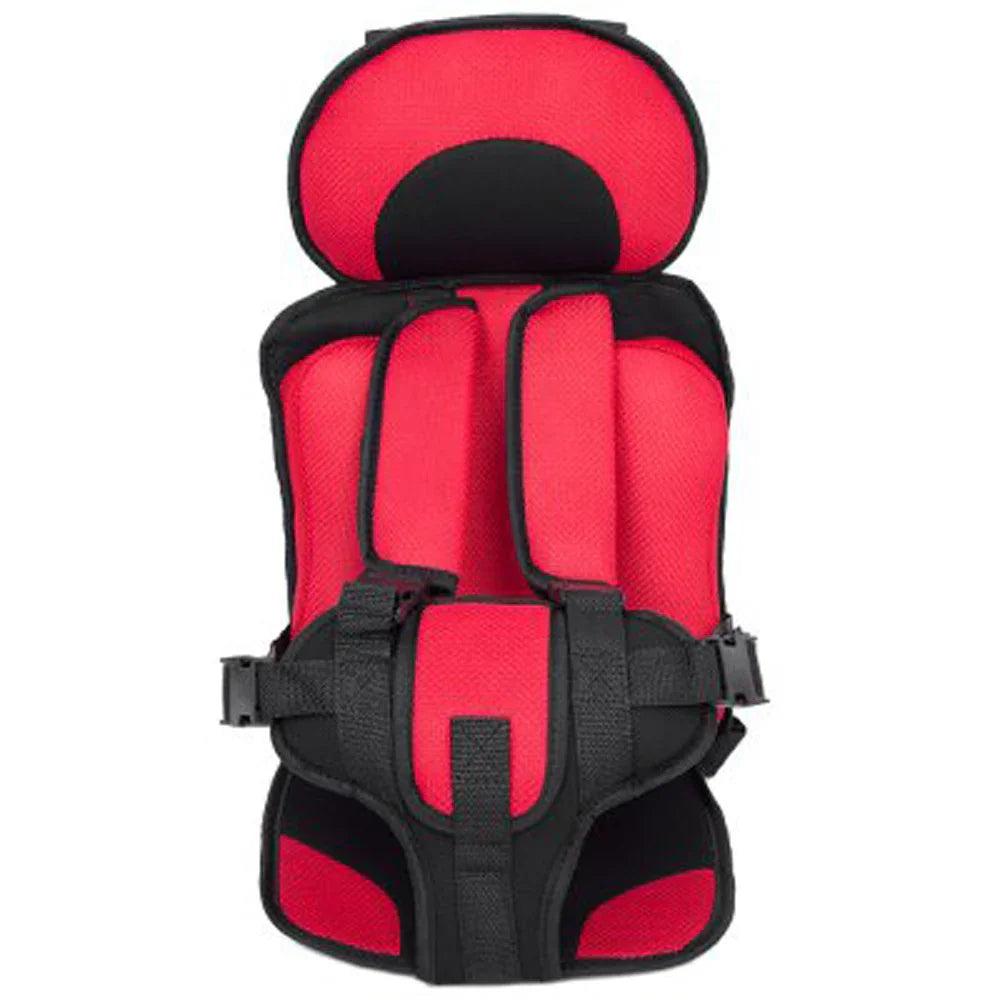 Red and black ergonomic baby safety harness with adjustable straps and padded support