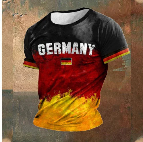 T-shirt with Germany flag colors black, red, yellow and word Germany printed on front