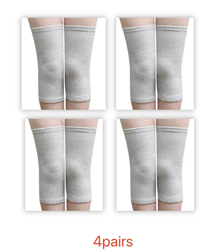 Set of 4 pairs gray elastic knee sleeves for joint support and compression