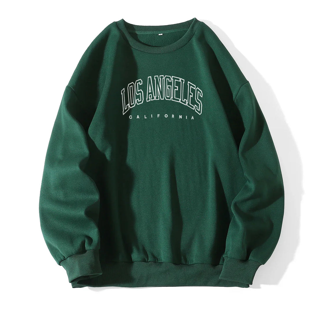 Dark green crewneck sweatshirt with Los Angeles California printed in white