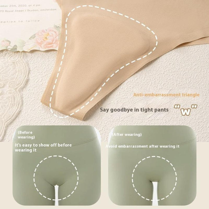 Beige anti-embarrassment triangle underwear designed to prevent visible lines in tight pants