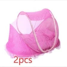Pink baby mosquito net canopy tent with fine mesh fabric and flexible frame, 2pcs set