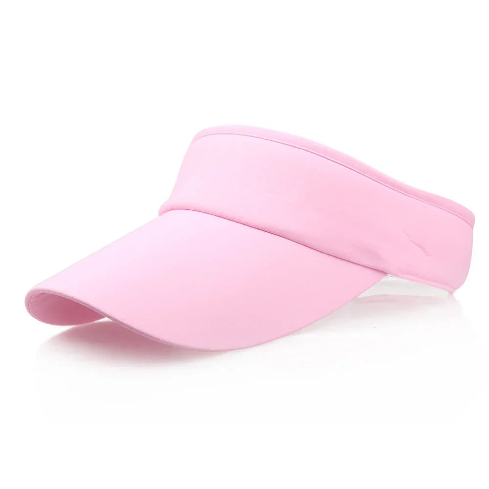 Light pink adjustable sporty visor hat with curved brim on white background